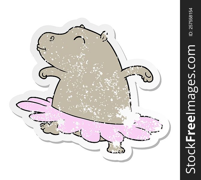 distressed sticker of a cartoon hippo ballerina
