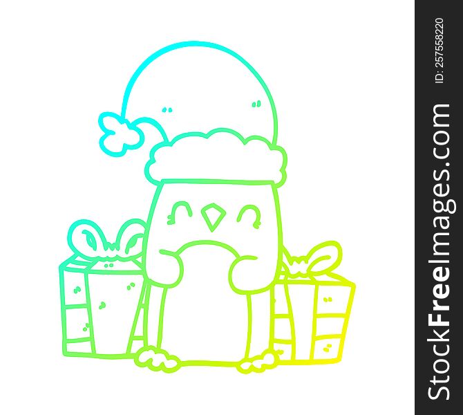 cold gradient line drawing of a cute christmas penguin