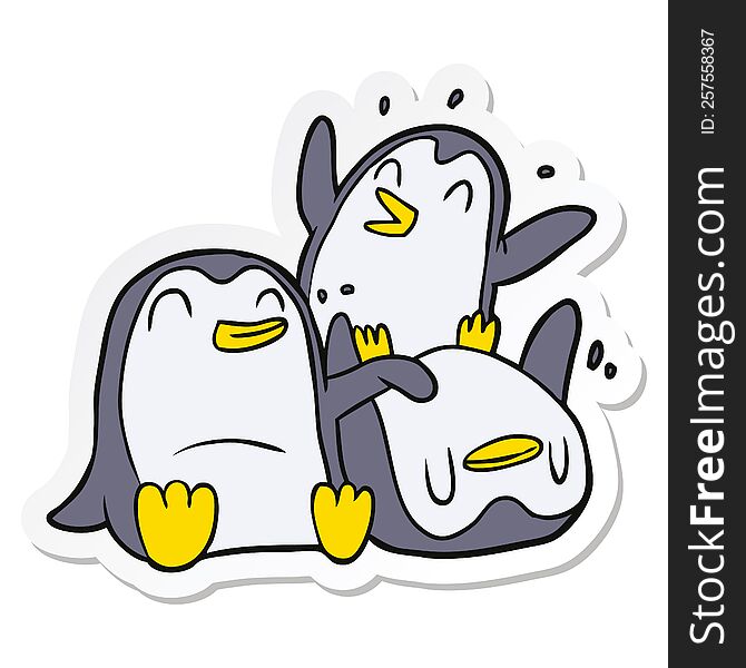 Sticker Of A Cartoon Penguins