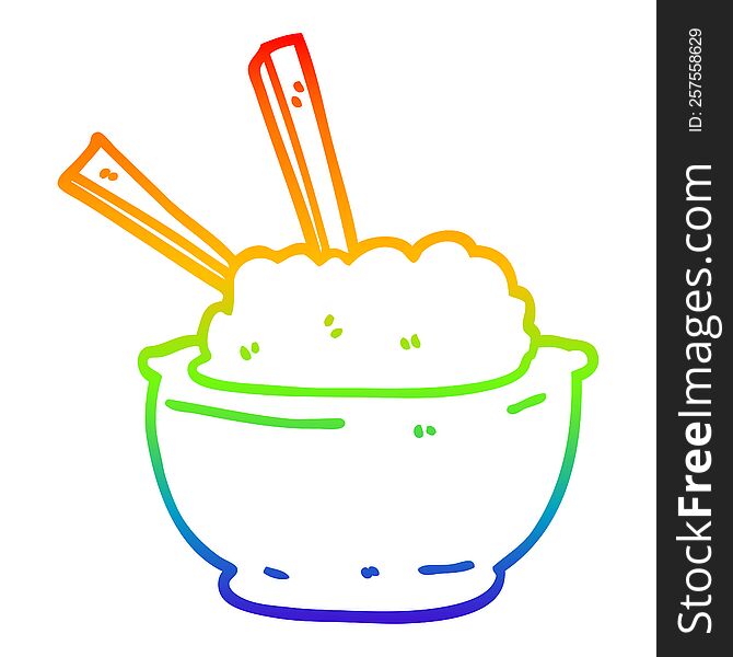 Rainbow Gradient Line Drawing Cartoon Bowl Of Rice