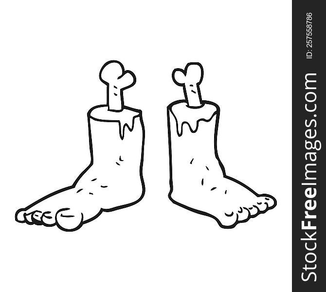 freehand drawn black and white cartoon gross severed feet
