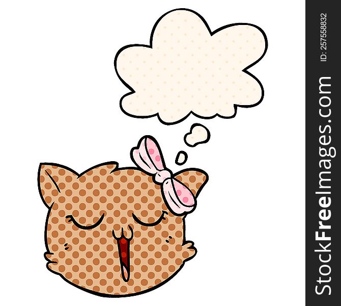 Cartoon Cat Face And Thought Bubble In Comic Book Style