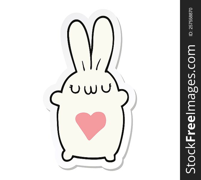 sticker of a cute cartoon rabbit with love heart