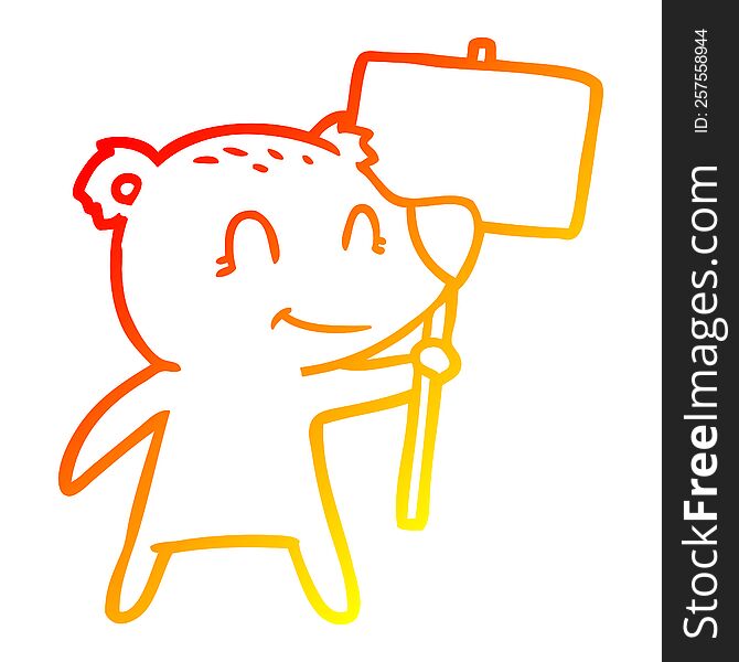 Warm Gradient Line Drawing Cartoon Bear Holding Sign