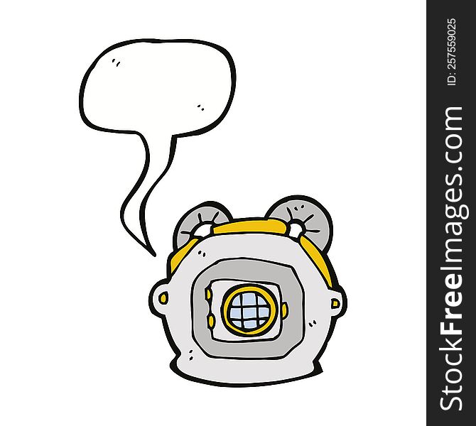 Cartoon Old Deep Sea Diver Helmet With Speech Bubble