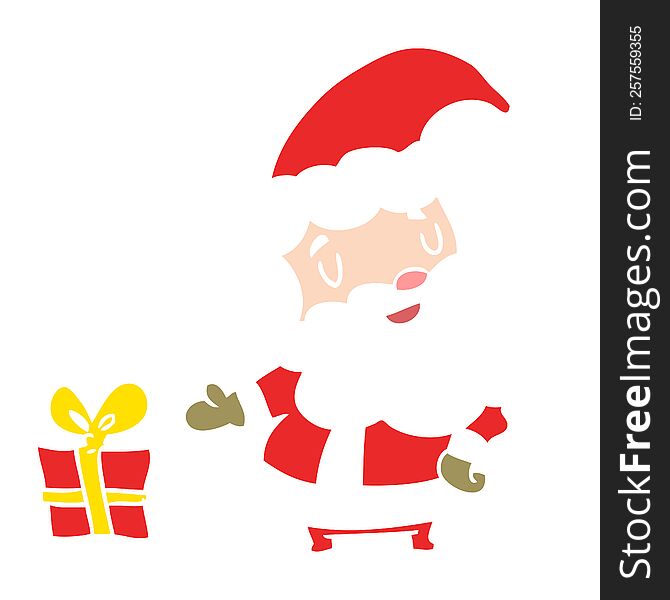 Flat Color Style Cartoon Santa Claus With Present