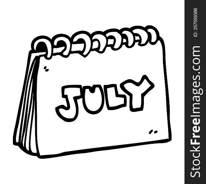 line drawing cartoon calendar showing month of july