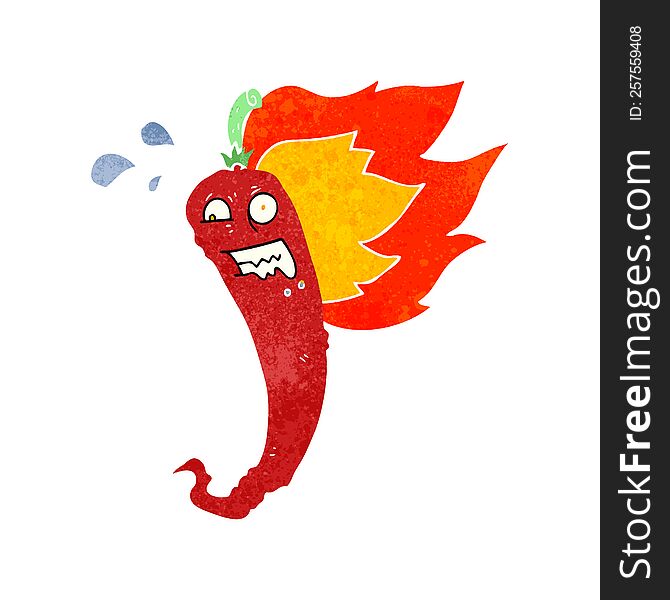 hot chilli pepper freehand drawn retro cartoon. hot chilli pepper freehand drawn retro cartoon