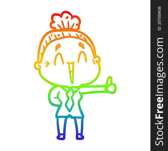 rainbow gradient line drawing of a cartoon happy old lady