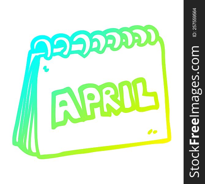 Cold Gradient Line Drawing Cartoon Calendar Showing Month Of April