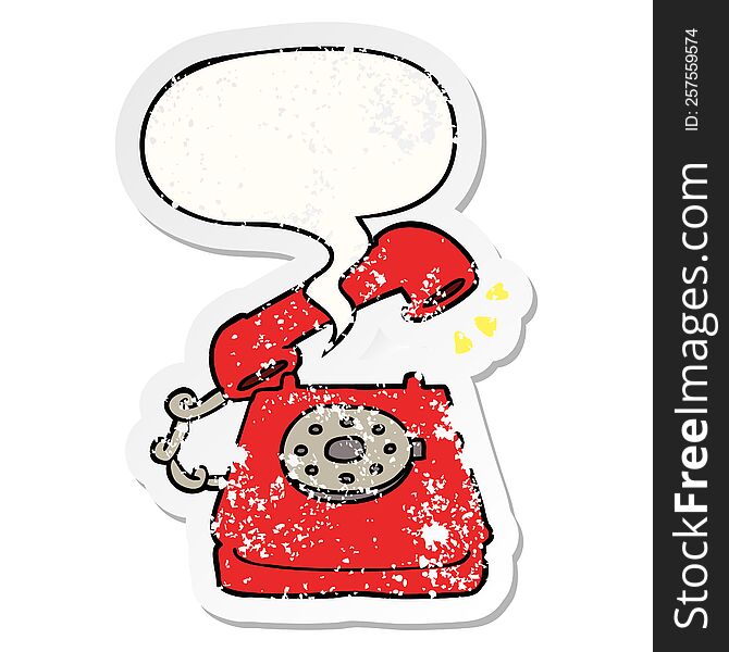 cartoon ringing telephone and speech bubble distressed sticker