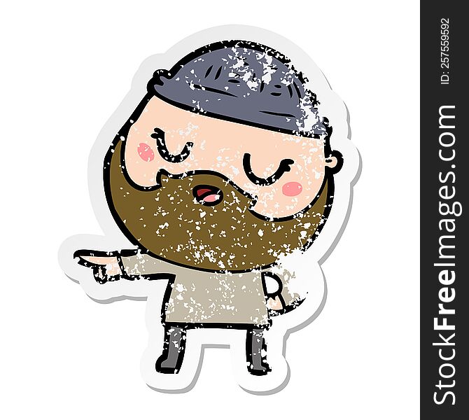 Distressed Sticker Of A Cute Cartoon Man With Beard