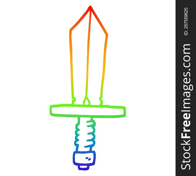Rainbow Gradient Line Drawing Cartoon Of An Old Bronze Sword