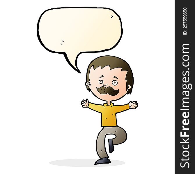 Cartoon Dancing Man With Mustache With Speech Bubble