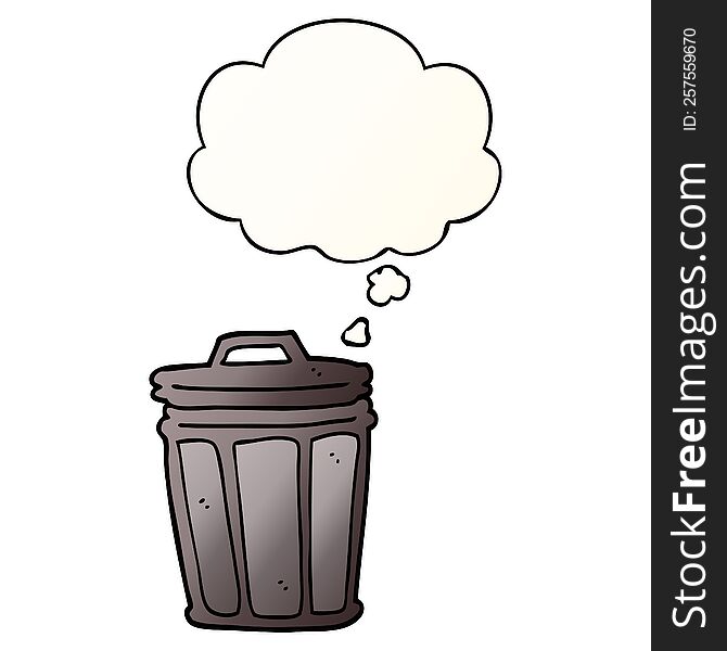 cartoon trash can and thought bubble in smooth gradient style