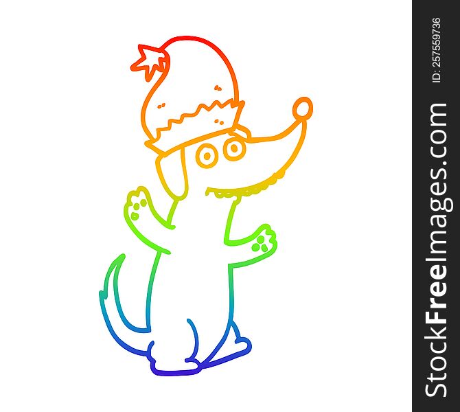 Rainbow Gradient Line Drawing Cute Christmas Cartoon Dog