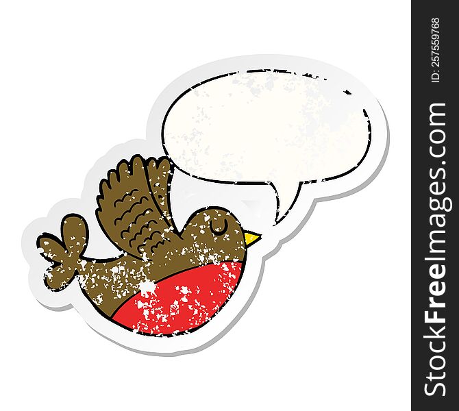 Cartoon Flying Bird And Speech Bubble Distressed Sticker