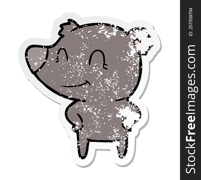 Distressed Sticker Of A Friendly Bear With Hands On Hips