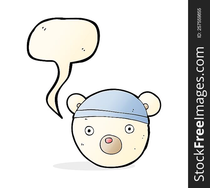 Cartoon Polar Bear Cub Wearing Hat With Speech Bubble