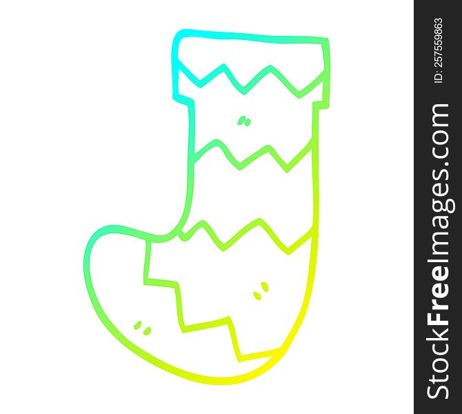 cold gradient line drawing of a cartoon christmas stocking