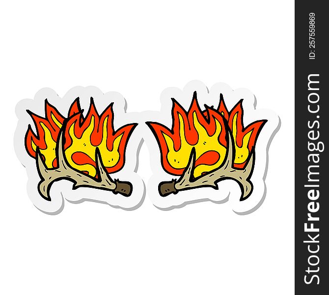 Sticker Of A Cartoon Flaming Antlers