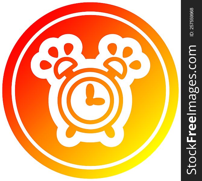 ringing alarm clock circular icon with warm gradient finish. ringing alarm clock circular icon with warm gradient finish