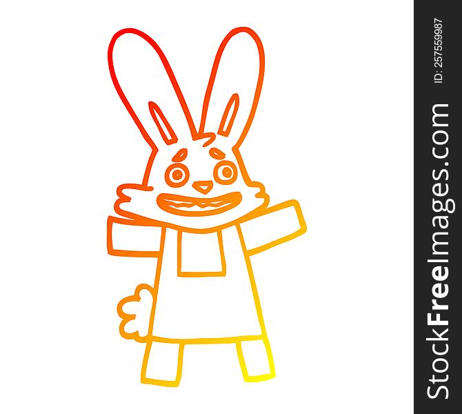 warm gradient line drawing of a cartoon scared looking rabbit