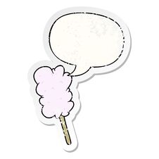 Cartoon Candy Floss On Stick And Speech Bubble Distressed Sticker Royalty Free Stock Photo