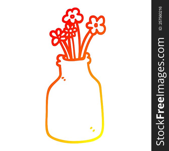 warm gradient line drawing of a cartoon flowers in vase