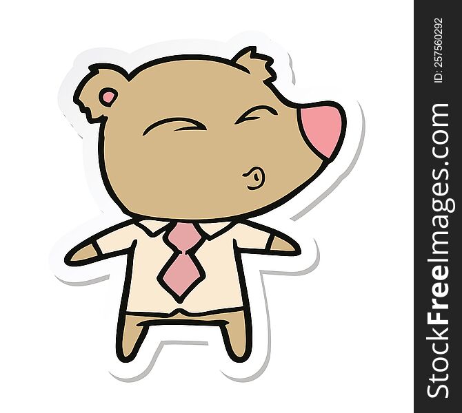 sticker of a cartoon whistling bear boss