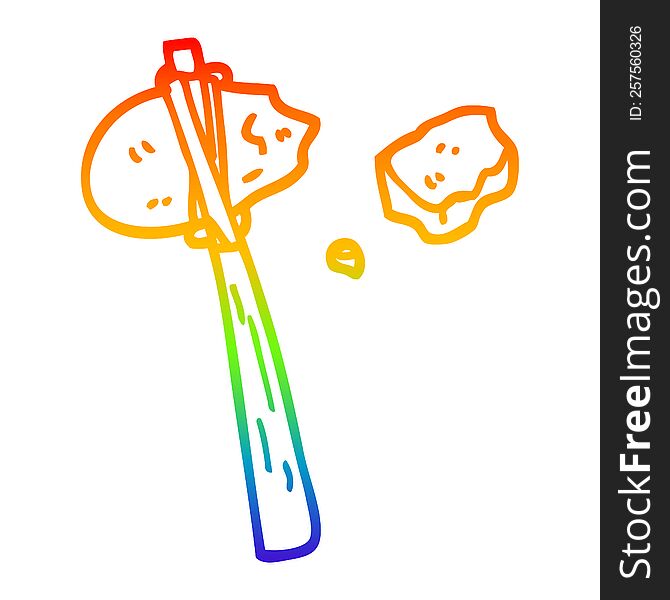 rainbow gradient line drawing of a cartoon primitive tool