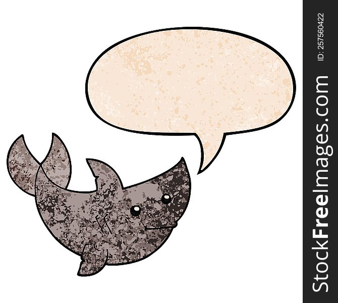 cartoon shark with speech bubble in retro texture style