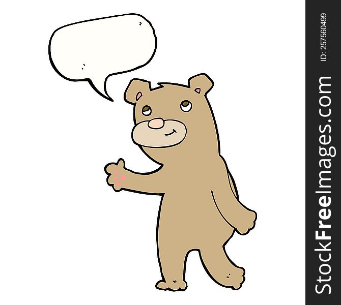 Cartoon Happy Waving Bear With Speech Bubble