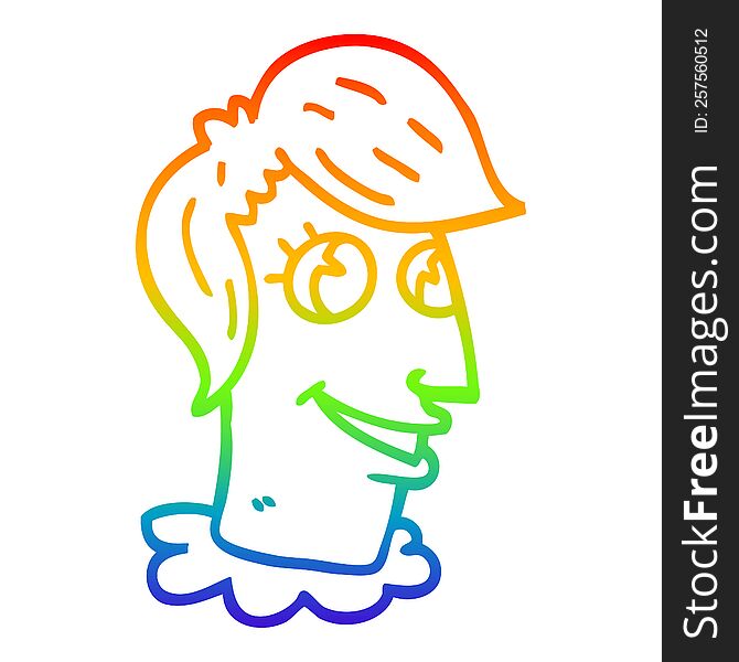 Rainbow Gradient Line Drawing Cartoon Human Head
