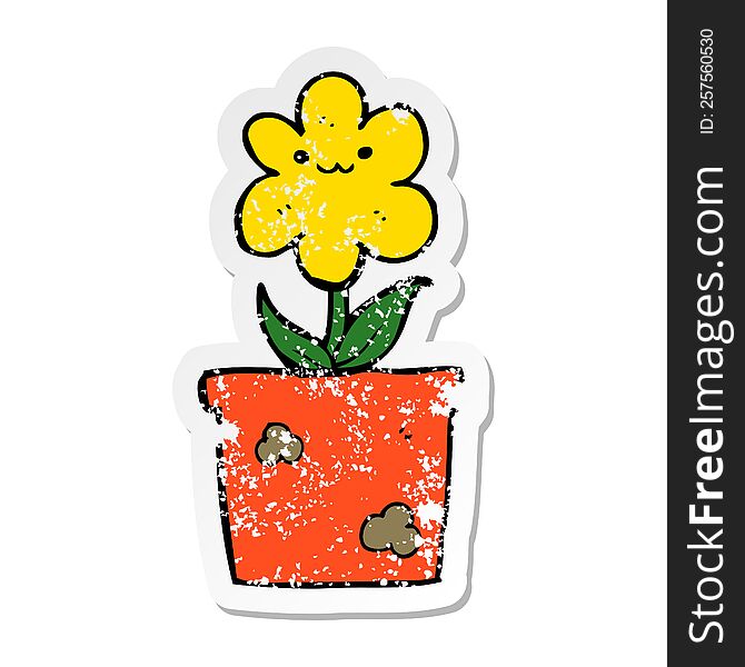Distressed Sticker Of A Cartoon House Plant