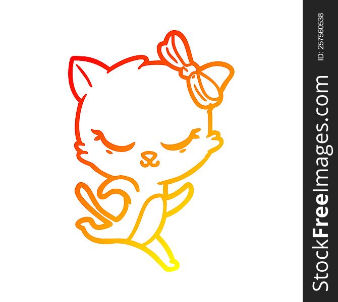 Warm Gradient Line Drawing Cute Cartoon Cat With Bow Running