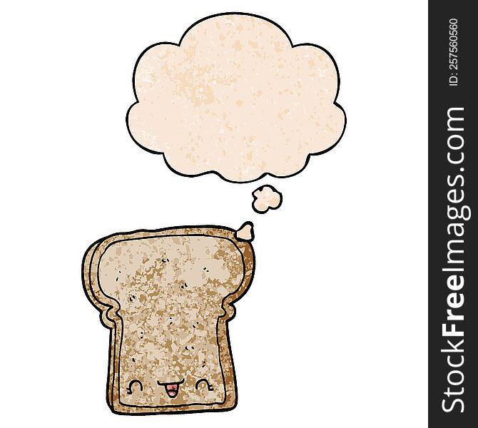 Cute Cartoon Slice Of Bread And Thought Bubble In Grunge Texture Pattern Style