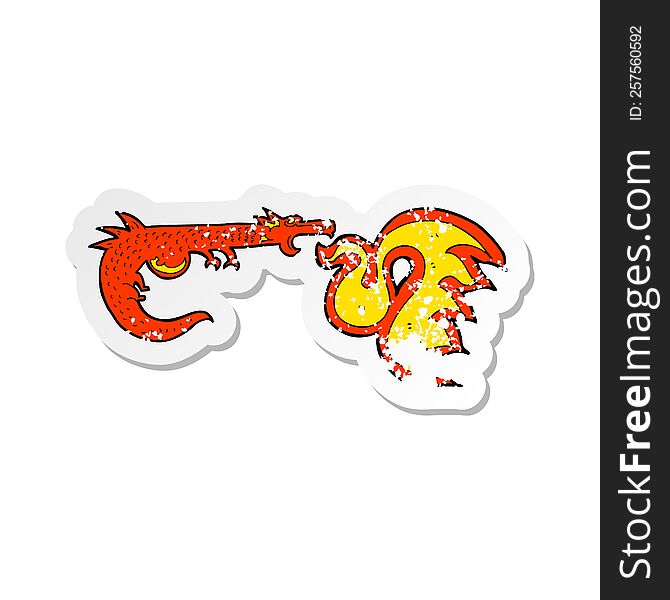 retro distressed sticker of a cartoon fire breathing dragon