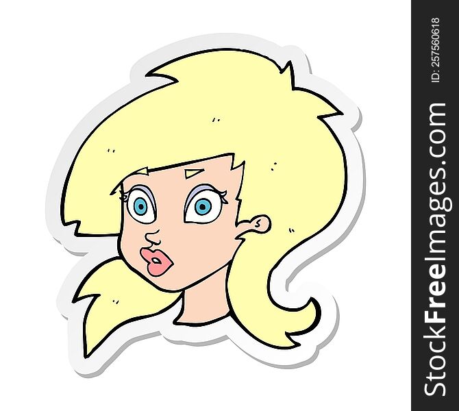 sticker of a cartoon pretty surprised woman