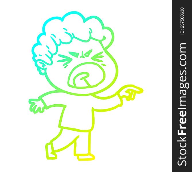 cold gradient line drawing of a cartoon furious man