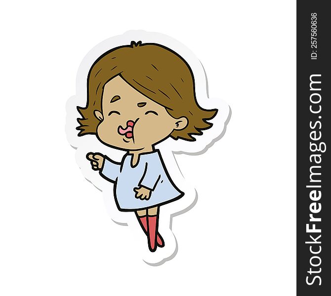 Sticker Of A Cartoon Girl Pulling Face