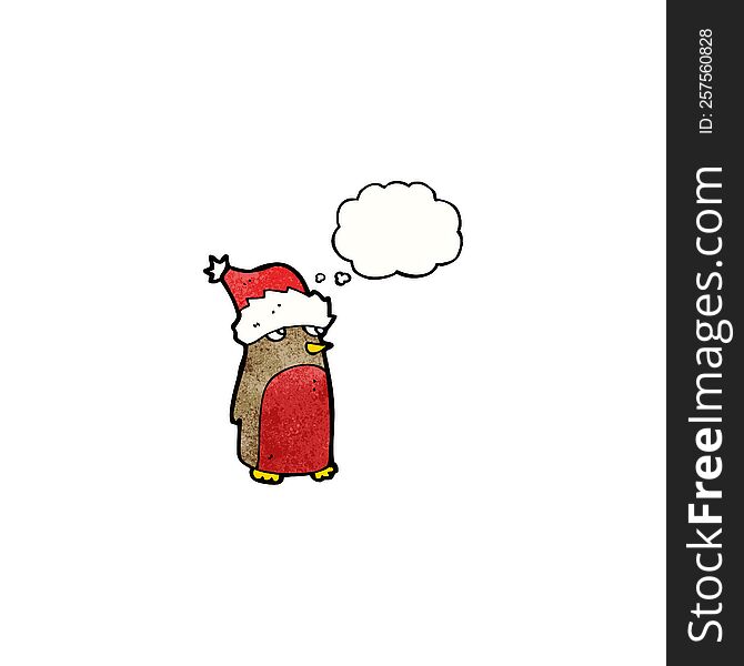 Cartoon Robin Wearing Christmas Hat
