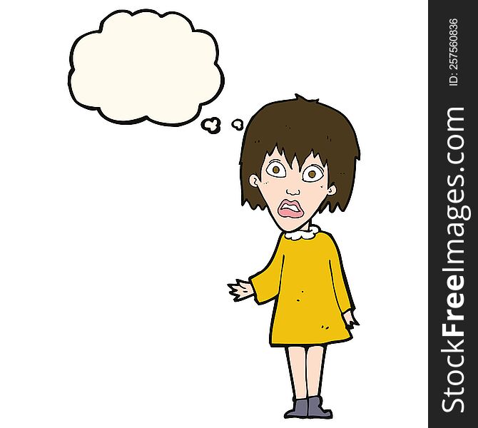 Cartoon Shocked Woman With Thought Bubble