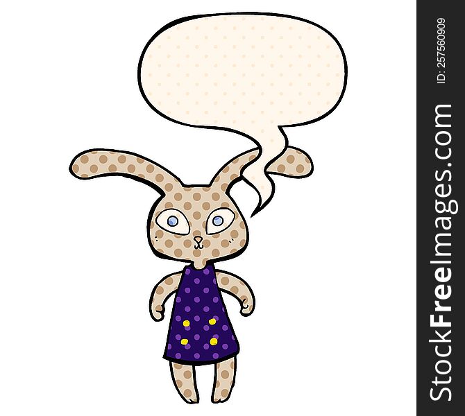 Cute Cartoon Rabbit And Speech Bubble In Comic Book Style