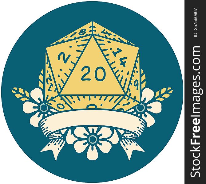 natural 20 critical hit D20 dice roll illustration