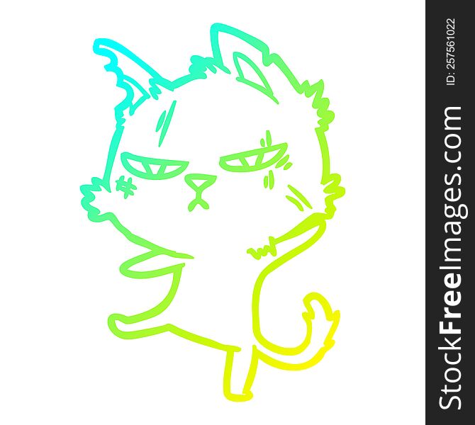 Cold Gradient Line Drawing Tough Cartoon Cat