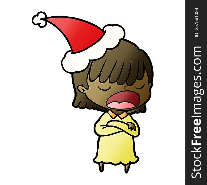 Gradient Cartoon Of A Woman Talking Loudly Wearing Santa Hat