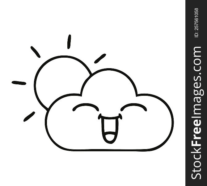 line drawing cartoon of a sunshine and cloud