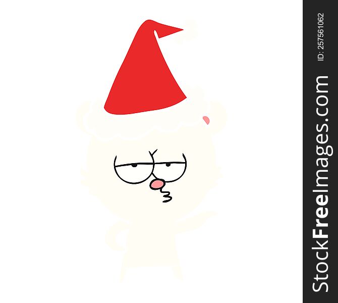 bored polar bear hand drawn flat color illustration of a wearing santa hat. bored polar bear hand drawn flat color illustration of a wearing santa hat