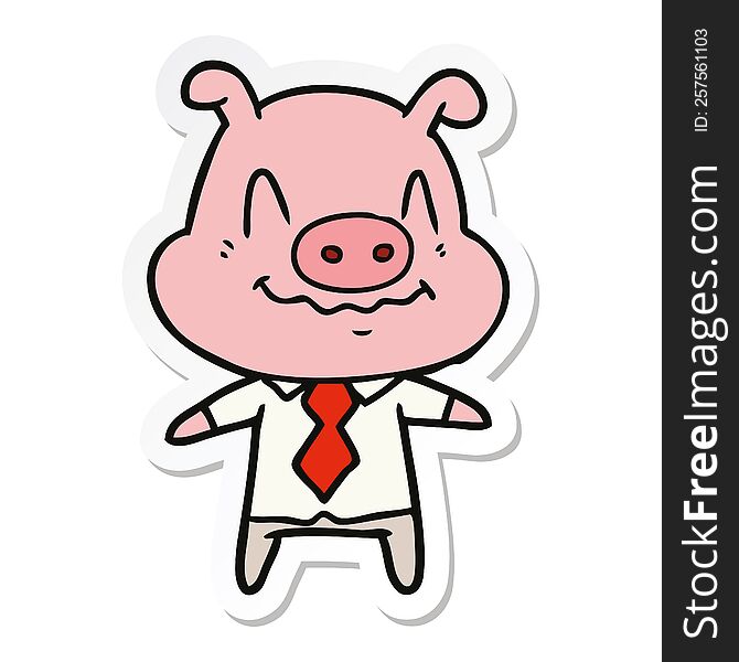 sticker of a nervous cartoon pig boss